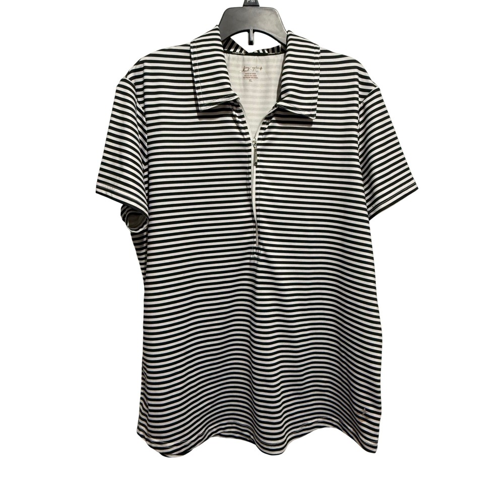Jofit Quarter Zip Polo Women XL Black White Striped Short Sleeve Golf Tennis Top